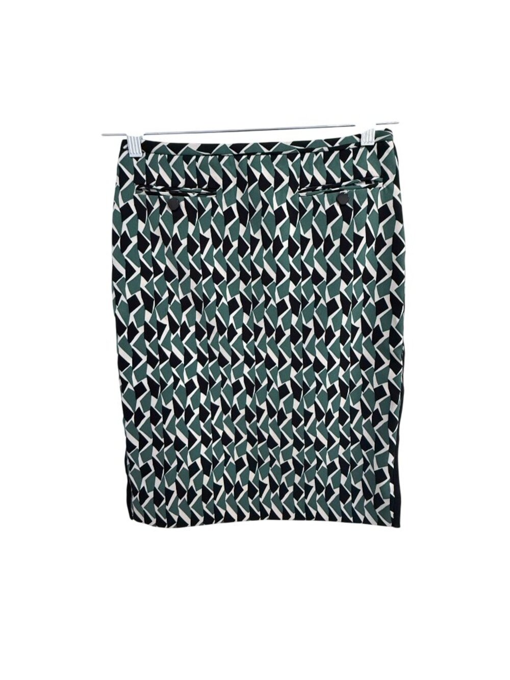 M Missoni Size 38 Geometric Print Pencil Skirt Side Zipper Black Green Italy